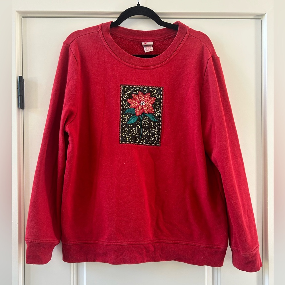 Holiday Editions Poinsettia Christmas Frame Grandma Sweatshirt